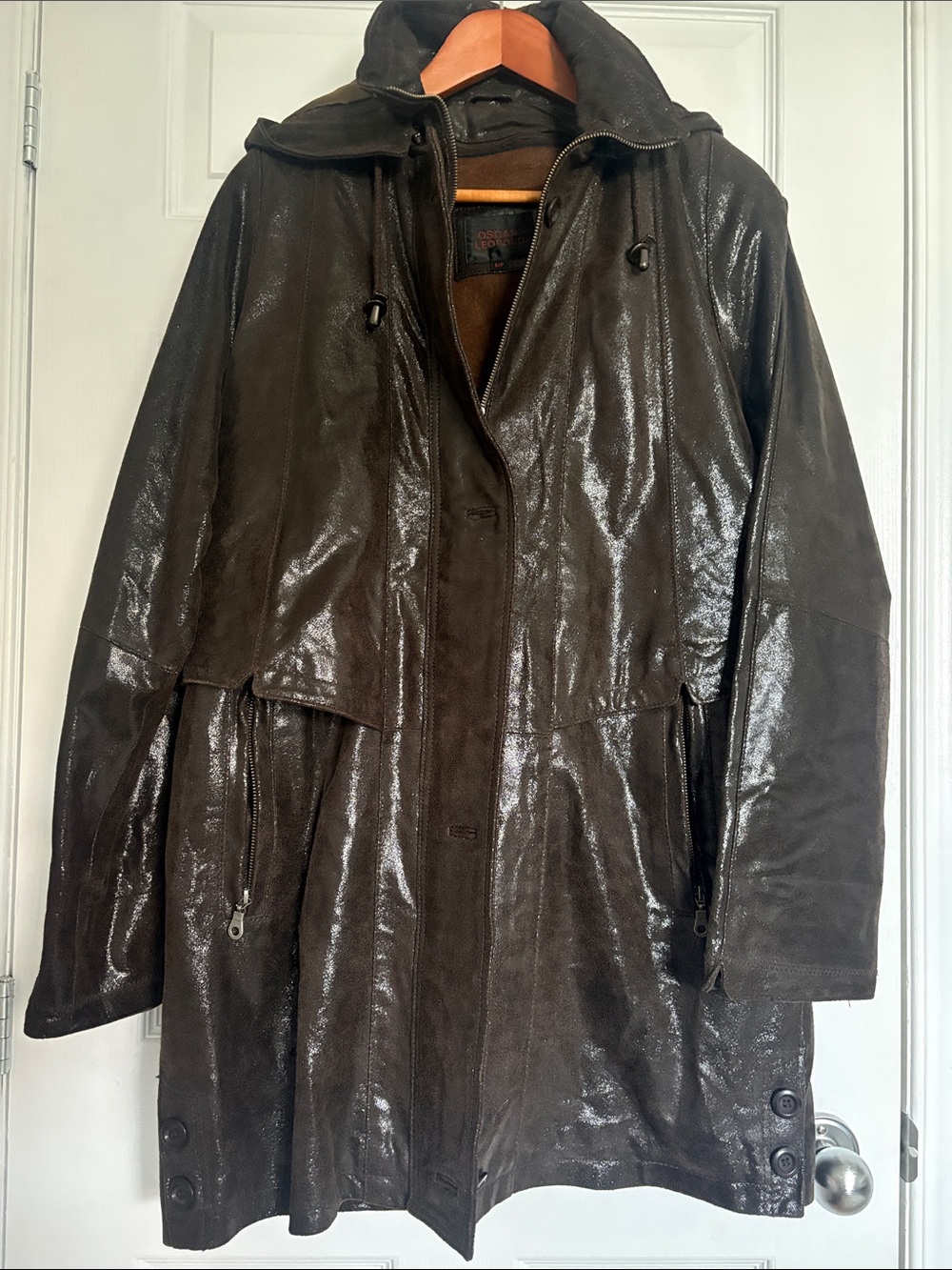 Men’s Leather Thinsulate Dark Brown Hooded Field Jacket - Small